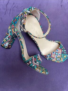 Ivanka Trump Multicolor Beaded Block Heel Sandals
